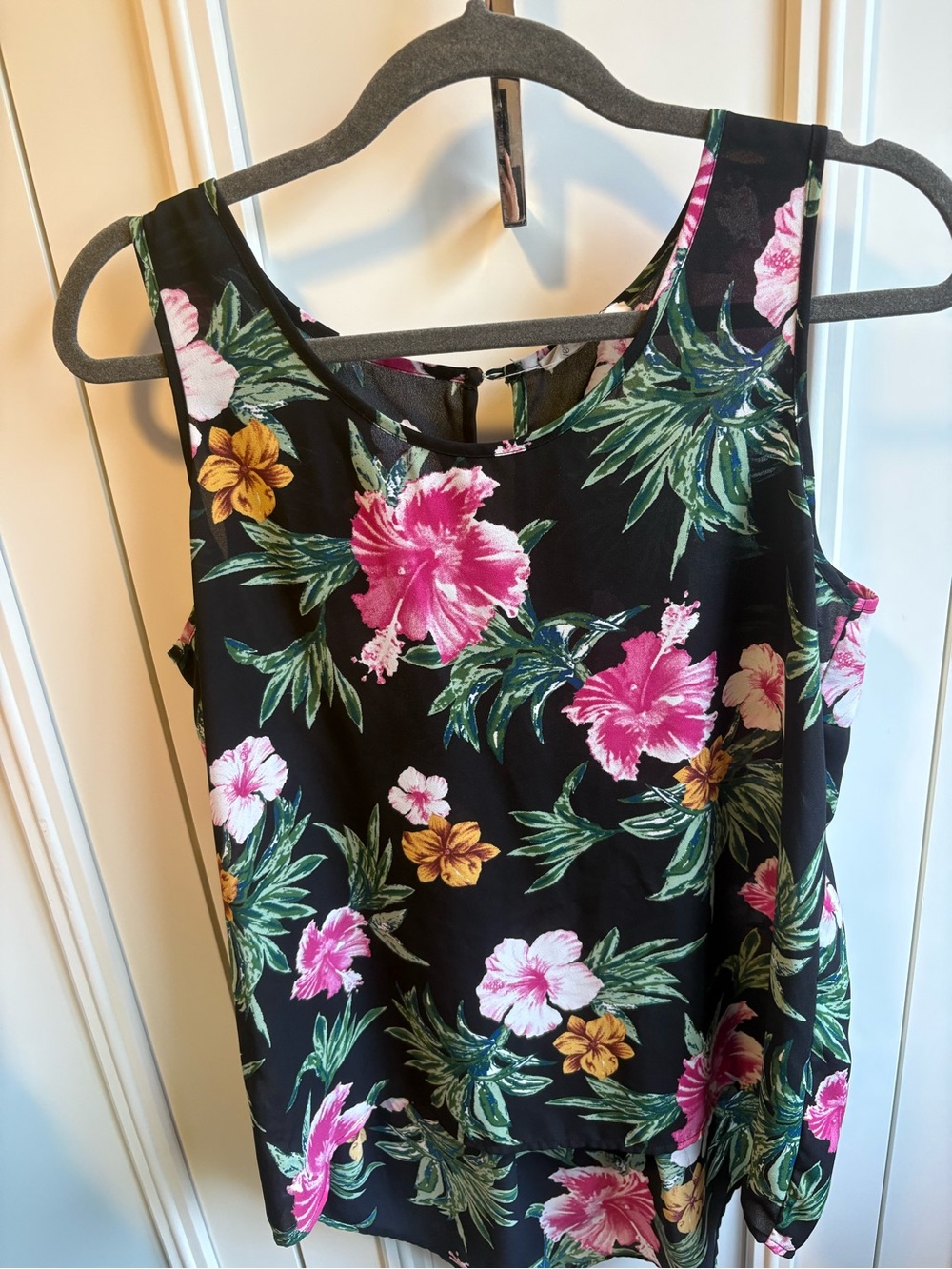 everleigh Black Floral Tank Top with Pink & Yellow Blooms